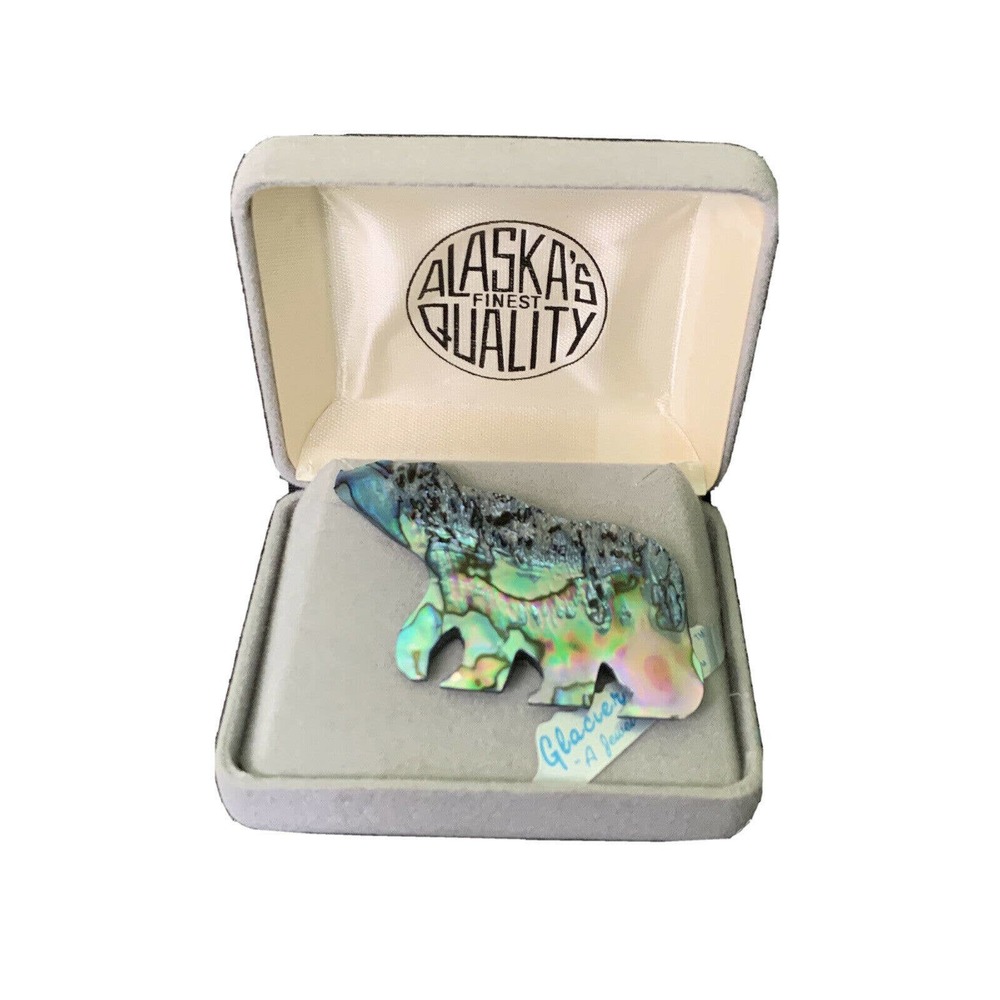 Vintage Alaskan Abalone Bear Brooch